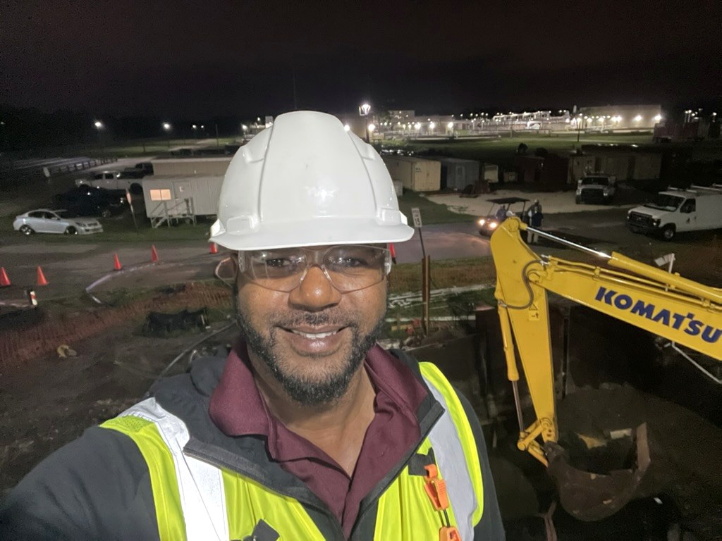 David Norris at an active nighttime worksite